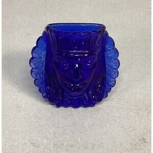 Boyd Art Glass Cobalt Blue Indian Head Toothpick Holder
